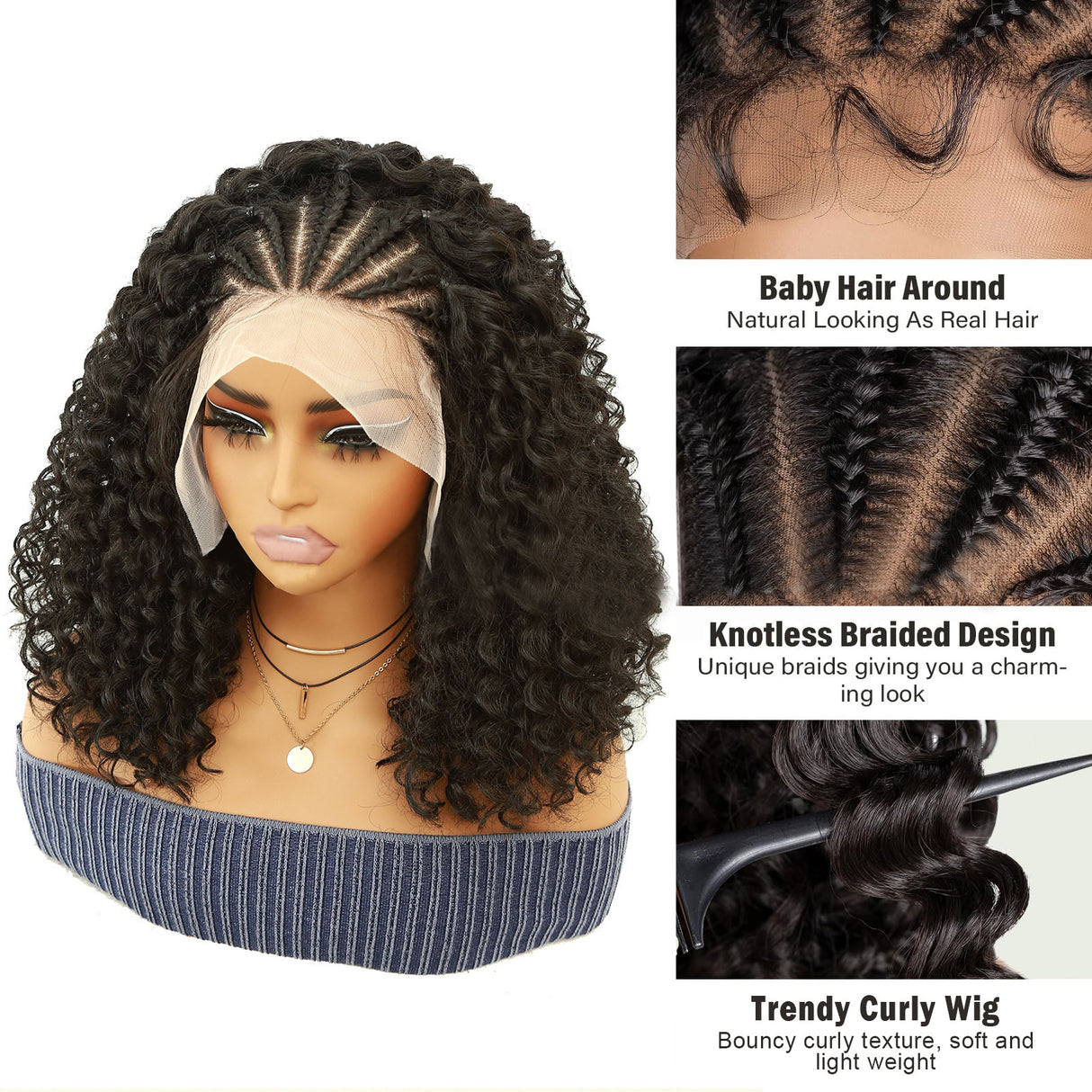 Black Full Lace African Short Curly Braided Wigs |PRUSES