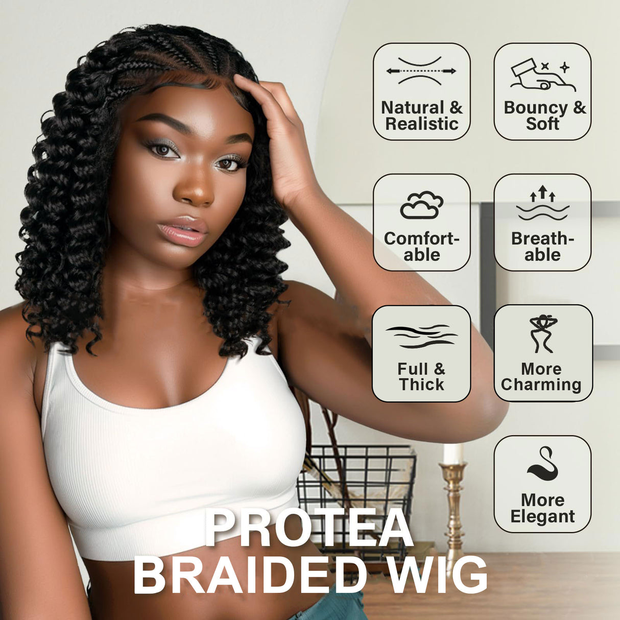 Black Full Lace African Short Curly Braided Wigs |PRUSES