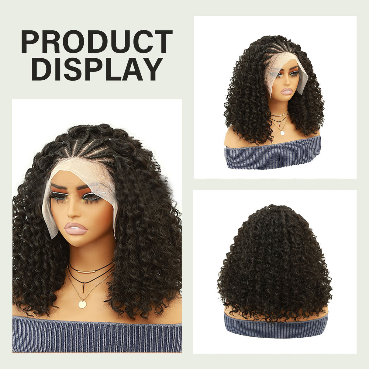 Black Full Lace African Short Curly Braided Wigs |PRUSES