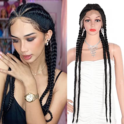 100% Hand-Braided Synthetic Lace Front Box Double Dutch Braids Wigs
