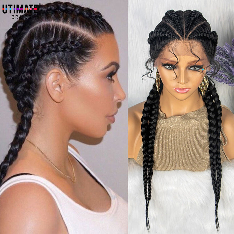 100% Hand Braid Cornrow Braids Lace Frontal Wig-2-5