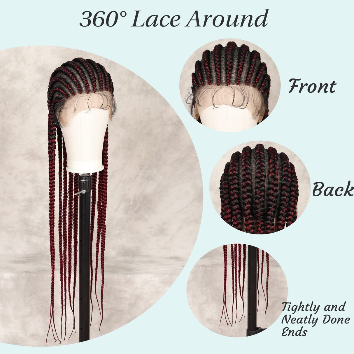 100% Hand Braid Cornrow Braids Lace Frontal Wig-4