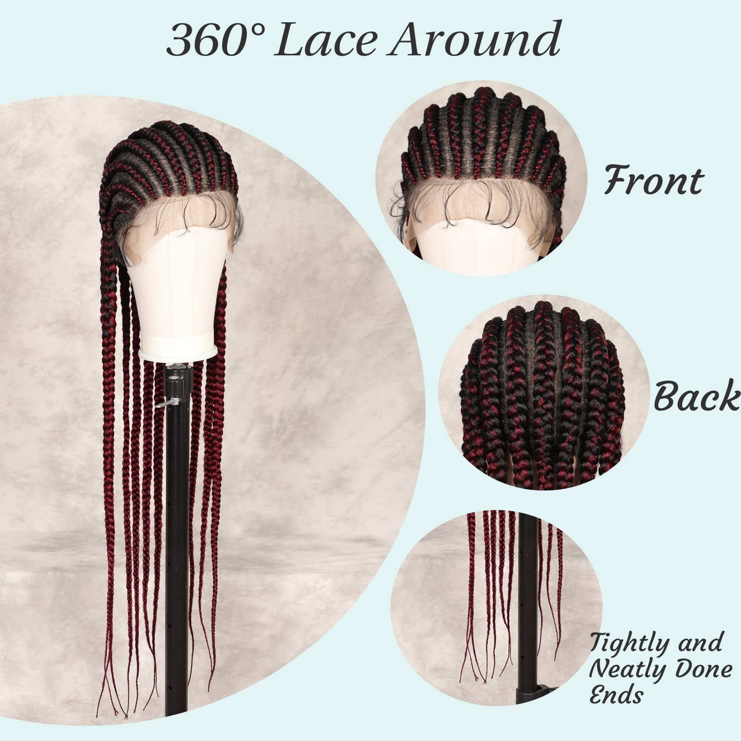 100% Hand Braid Cornrow Braids Lace Frontal Wig-4