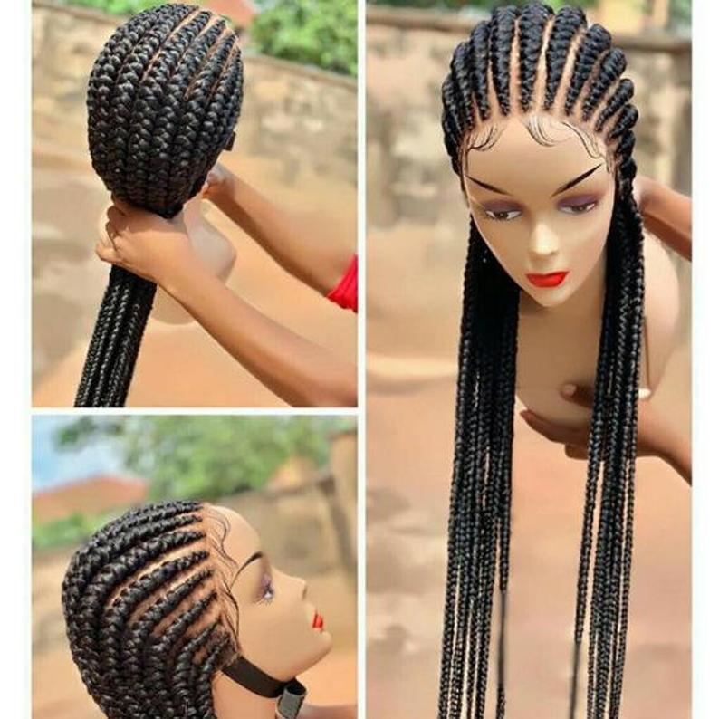 100% Hand Braided Cornrow Kinky Twist Wigs-1