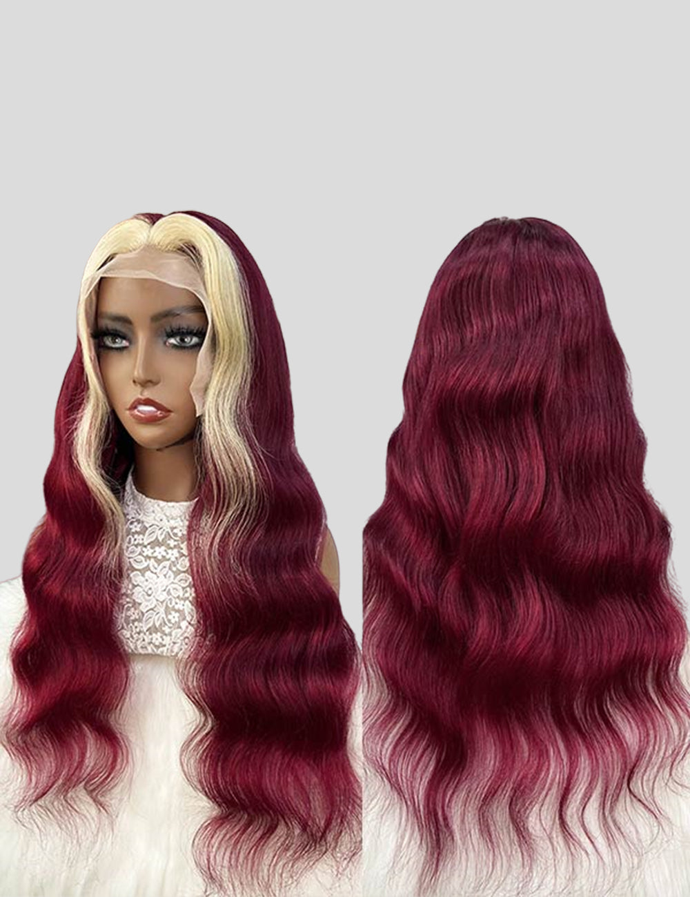 13x4 Lace Front Wigs Body Wave HD Transparent Lace Wigs 99J Burgundy with 613 Blonde Highlight Wigs-2