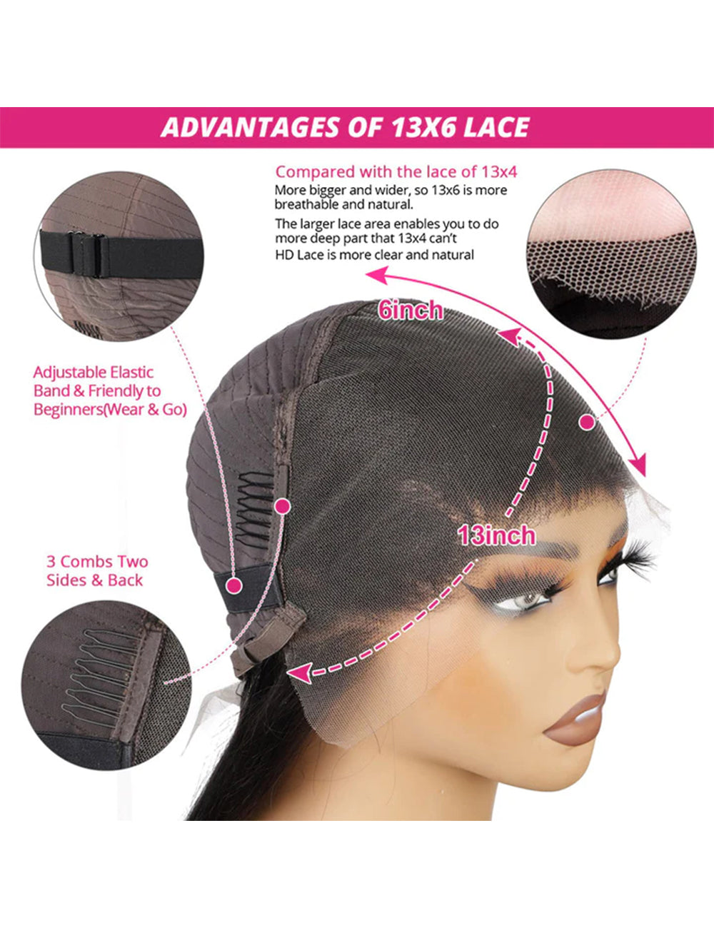 13x6 Lace Front Wigs Glueless Body Wave Human Hair Wig 40 Inch 180% Density HD Transparent Lace Wigs-7