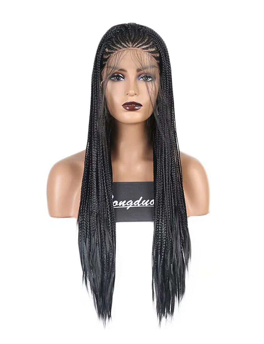 18 Inch Lace Front Hand Braided Black Box Braided Wigs-1