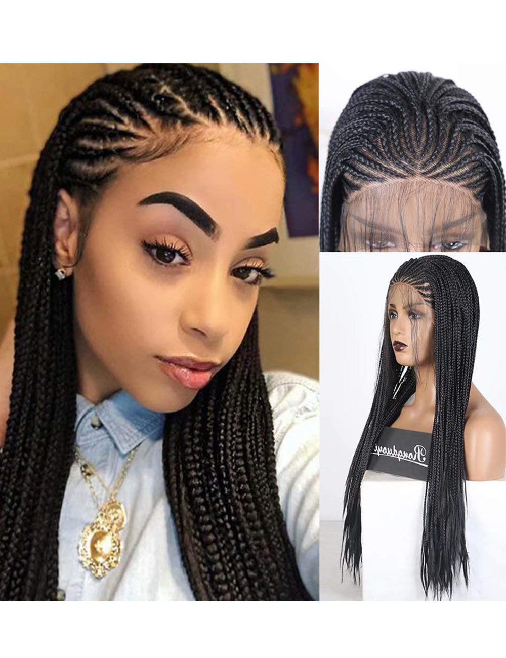 18 Inch Lace Front Hand Braided Black Box Braided Wigs