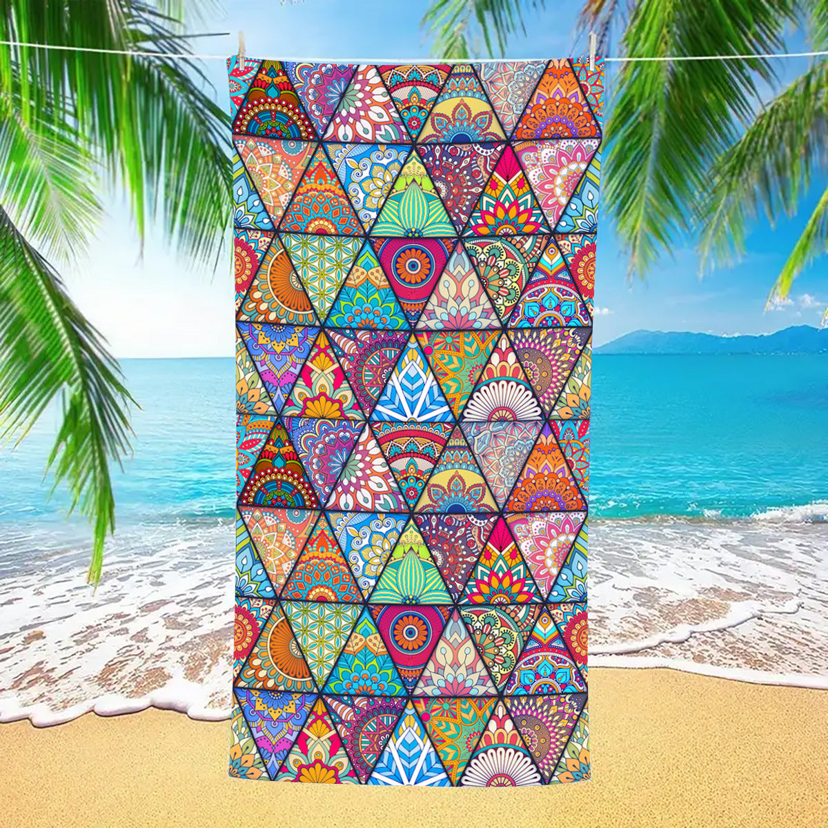 Triangle Print Quick Dry Double-Sided Fleece Beach Towel | PRUSES