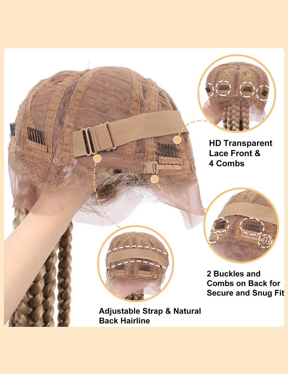 22 Inch Hand Braid Cornrow Braids Lace Front Wigs-2