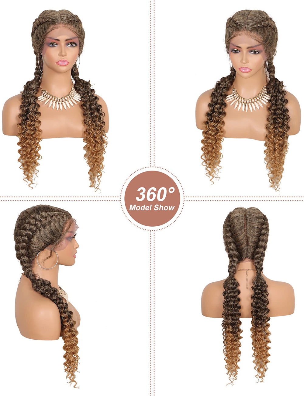 24 INCH Lace Front Curls Cornrow Braided Wigs-10