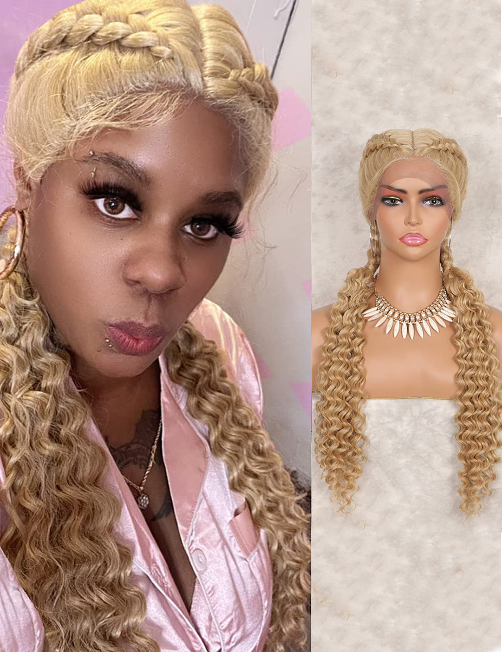 24 INCH Lace Front Curls Cornrow Braided Wigs-2