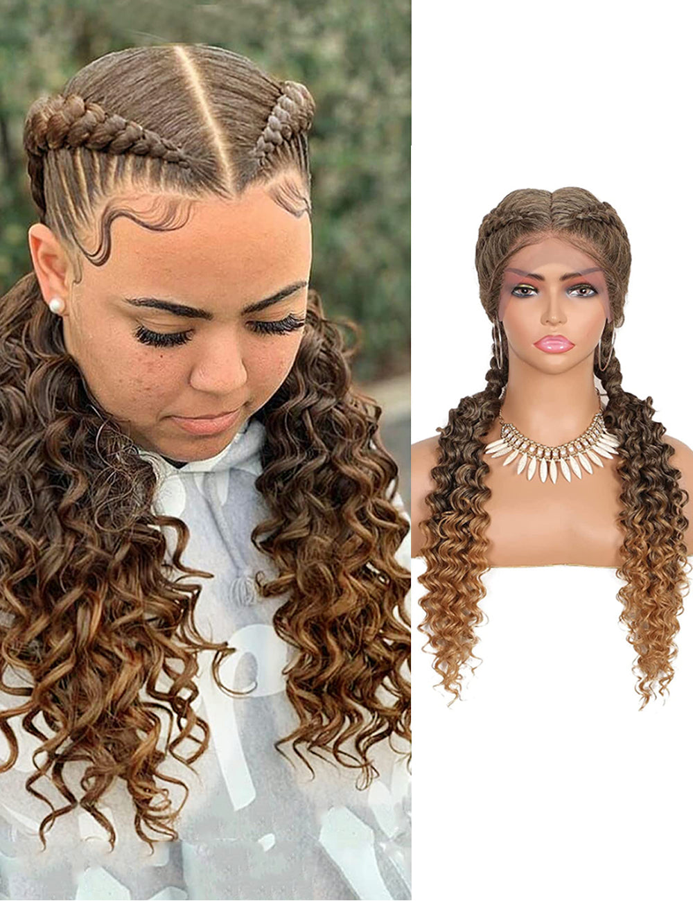 24 INCH Lace Front Curls Cornrow Braided Wigs-3
