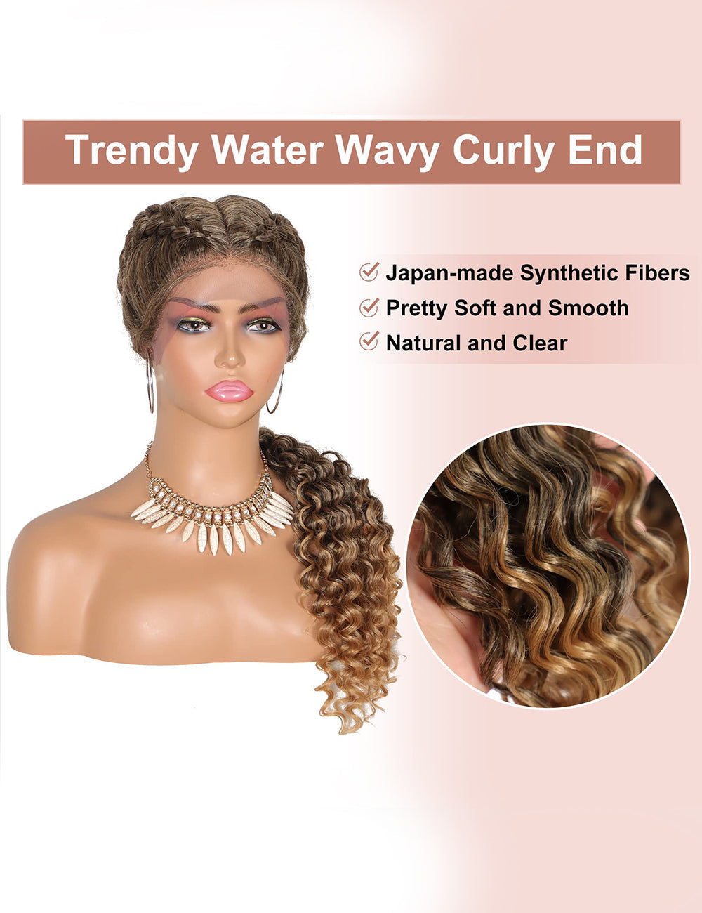 24 INCH Lace Front Curls Cornrow Braided Wigs-5