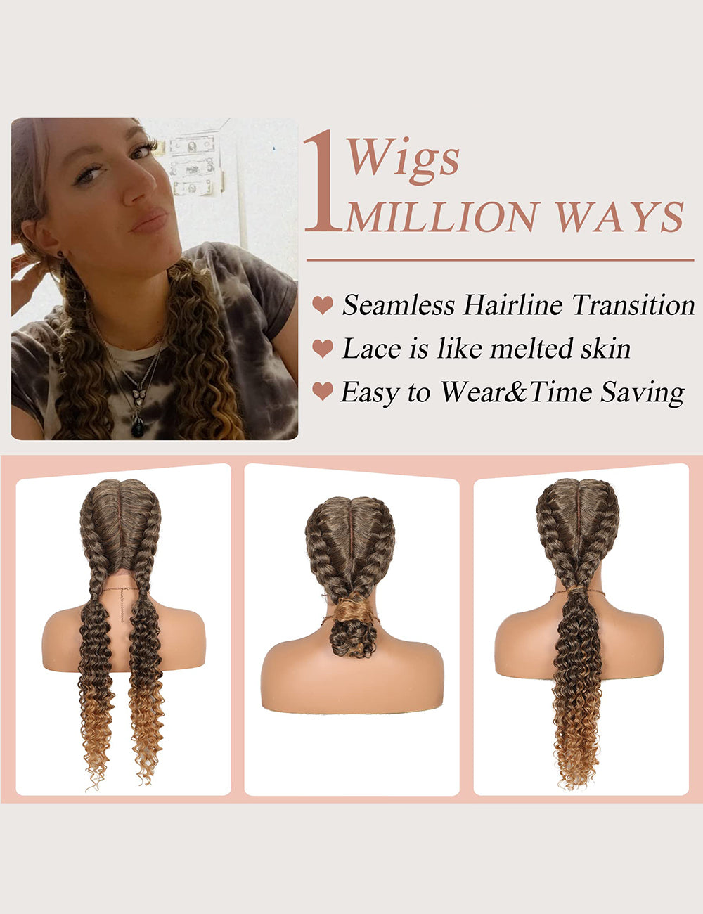 24 INCH Lace Front Curls Cornrow Braided Wigs-7