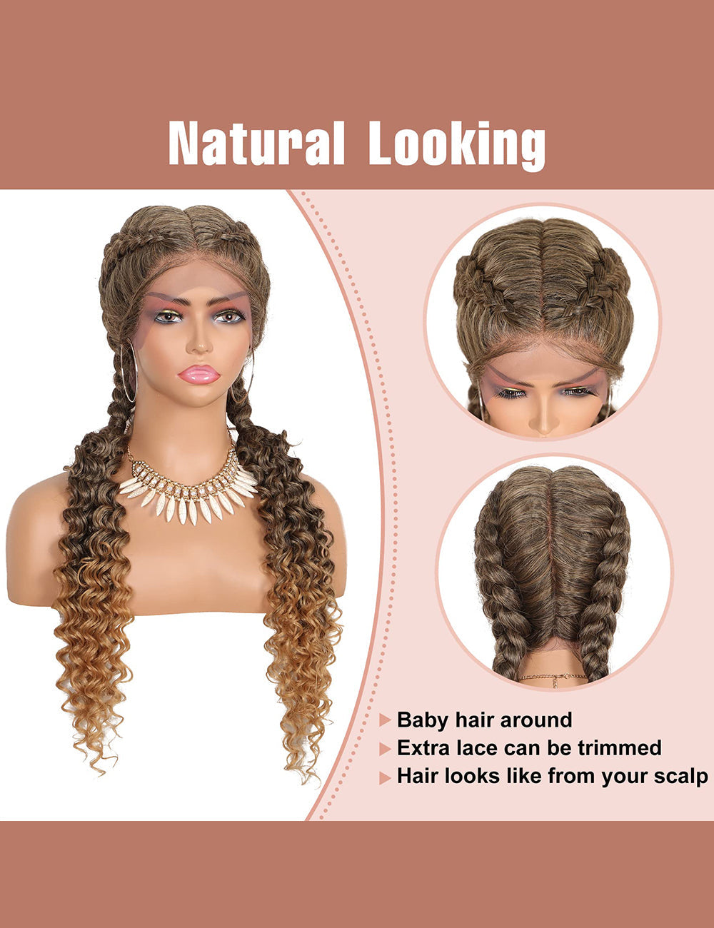 24 INCH Lace Front Curls Cornrow Braided Wigs-8