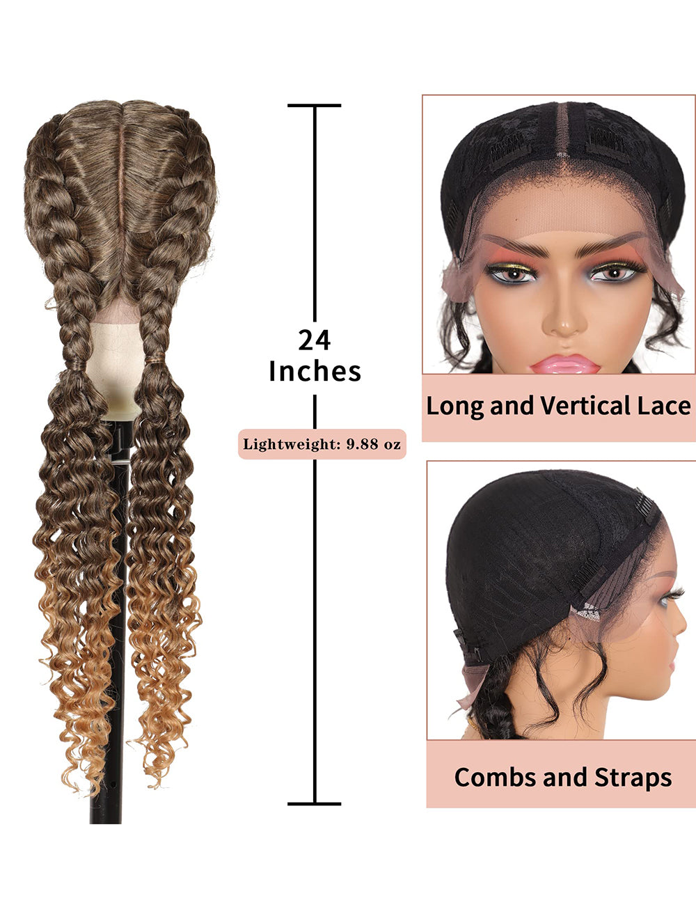 24 INCH Lace Front Curls Cornrow Braided Wigs-9