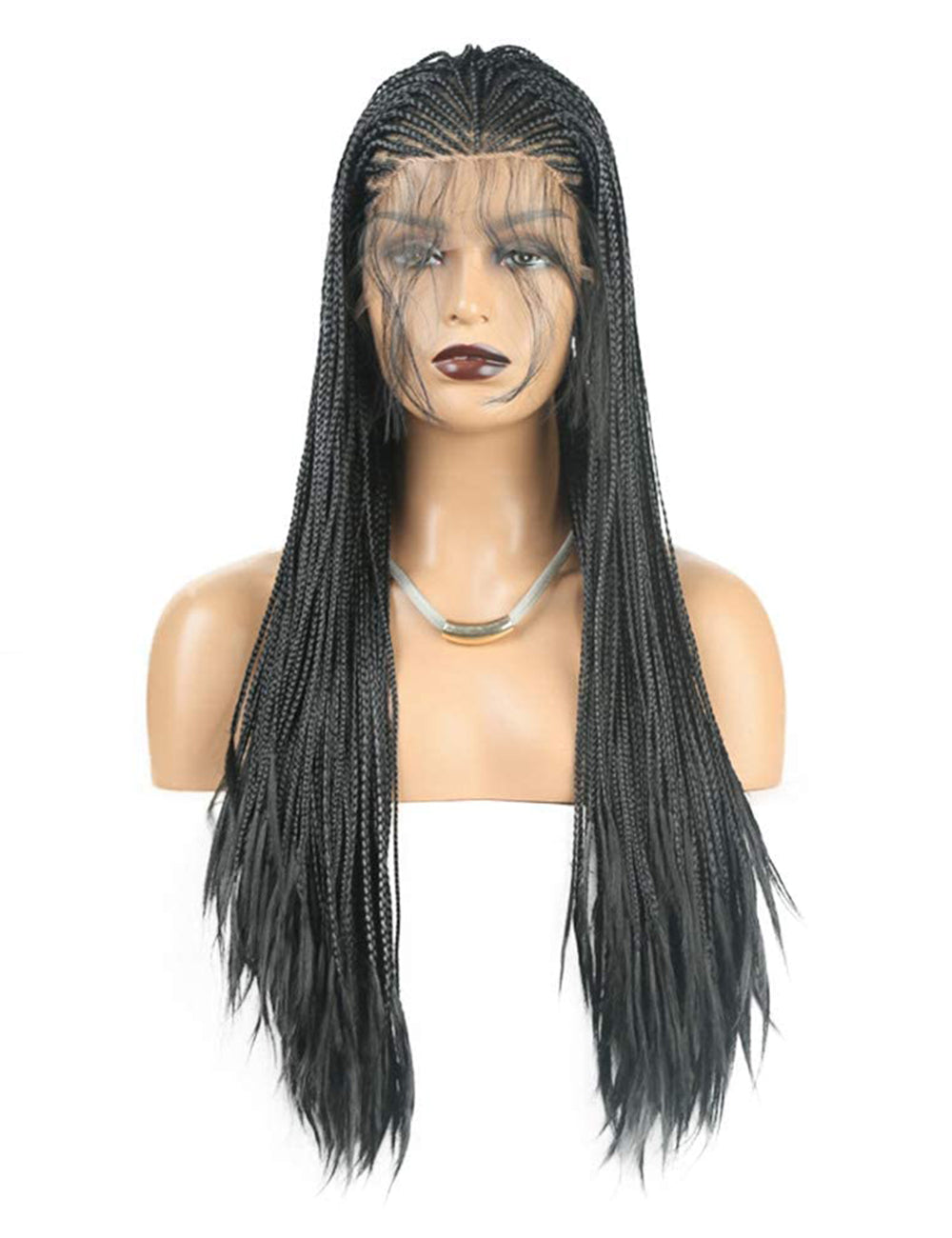 24 Inch Lace Front Black Box Braided Wigs-1