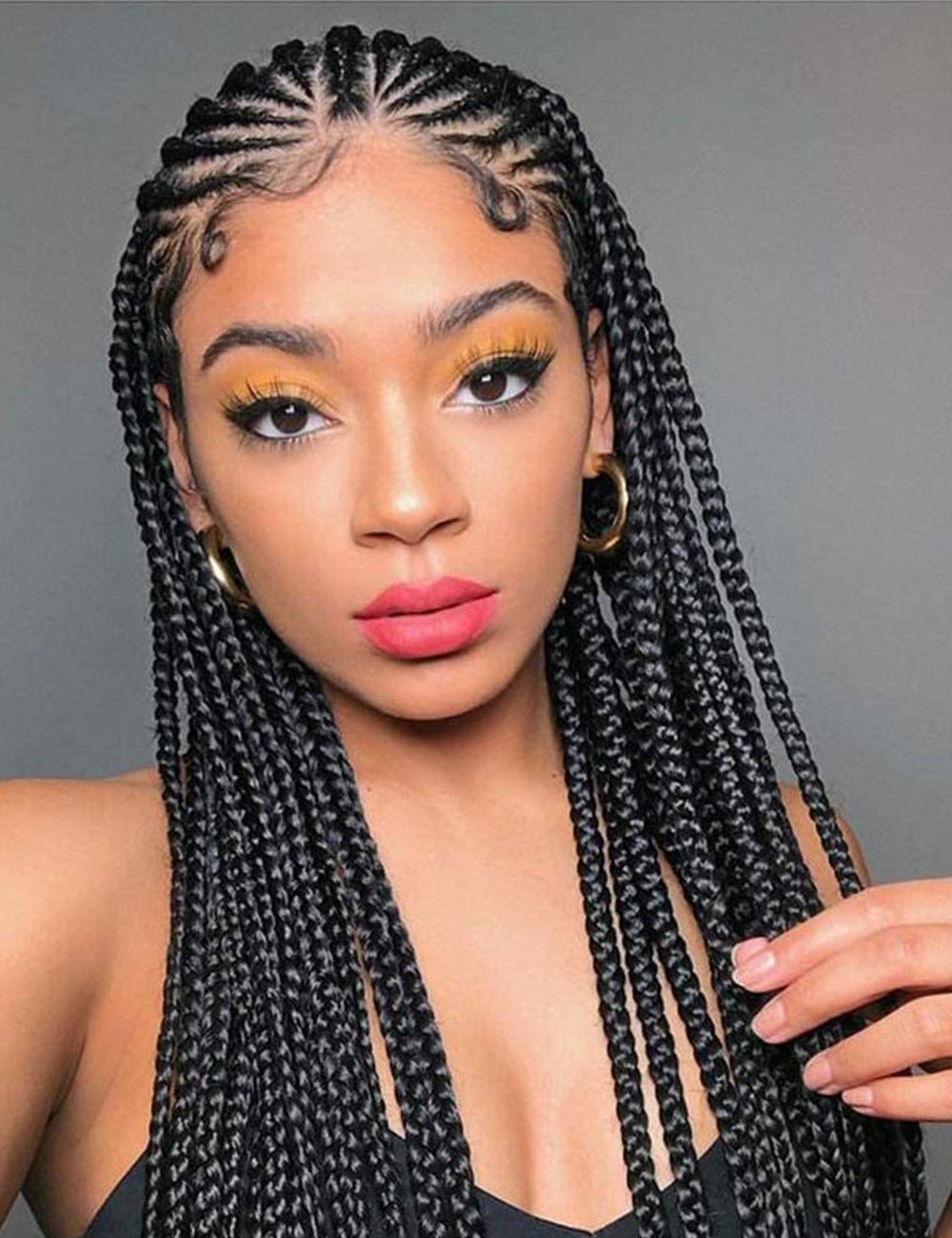 24 Inch Lace Front Black Box Braided Wigs