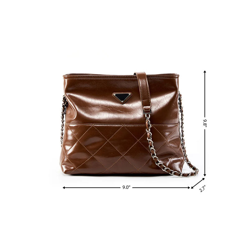 Women's Brown Leather Bucket Chain Bag Zipper Shoulder Bag| PRUSES