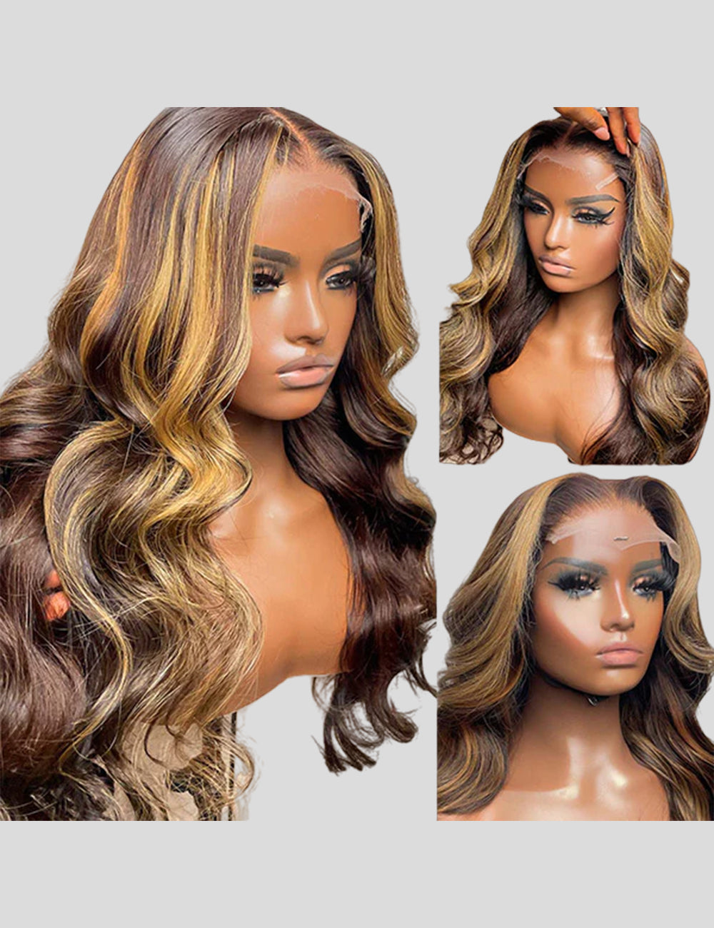 32 Inch Balayage Highlight Wigs Body Wave Colored Wigs 13x4 Frontal Lace Wigs-1