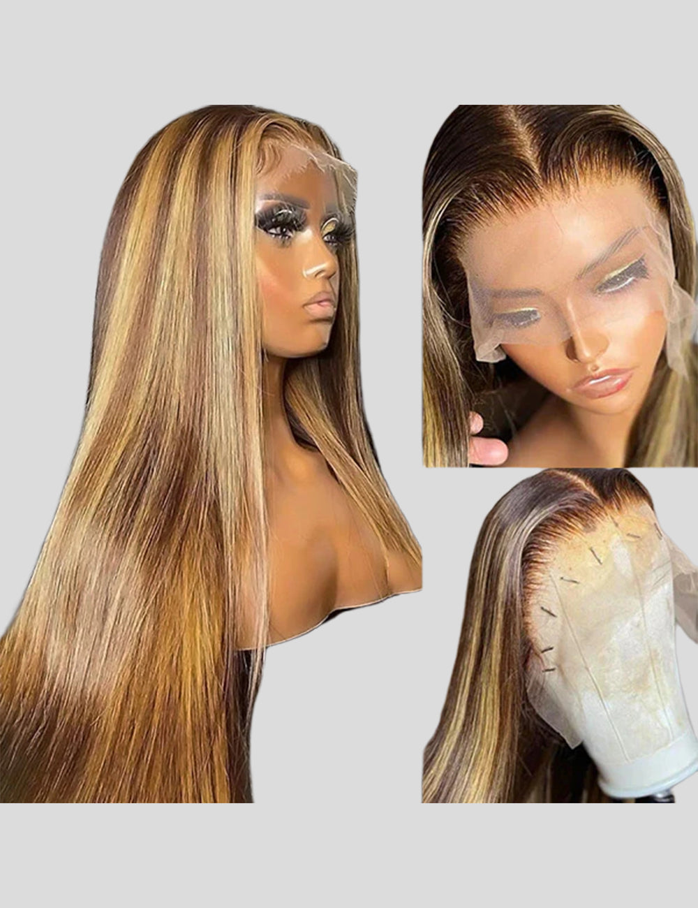 32 inch Balayage Highlight Hair 13x4 Frontal Lace Wigs Straight Pre Plucked Human Hair Wigs-2