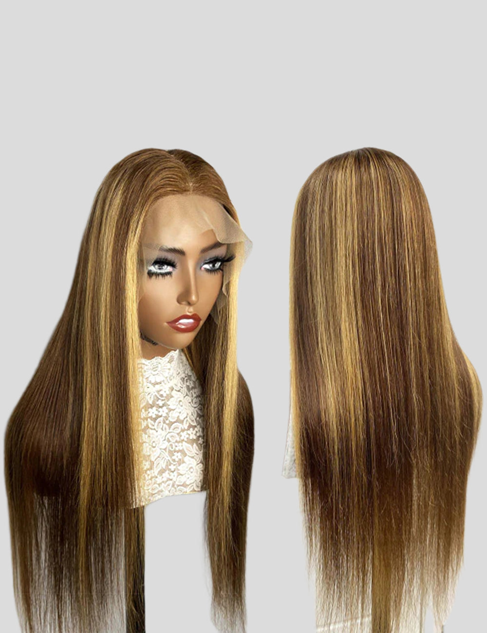 32 inch Balayage Highlight Hair 13x4 Frontal Lace Wigs Straight Pre Plucked Human Hair Wigs-4