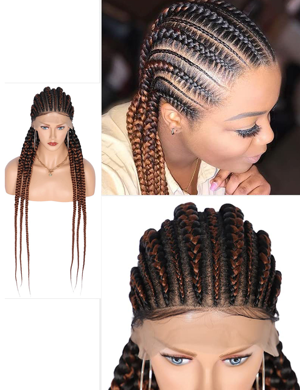 36 INCH Full Lace Front Cornrow Braided Wigs-2