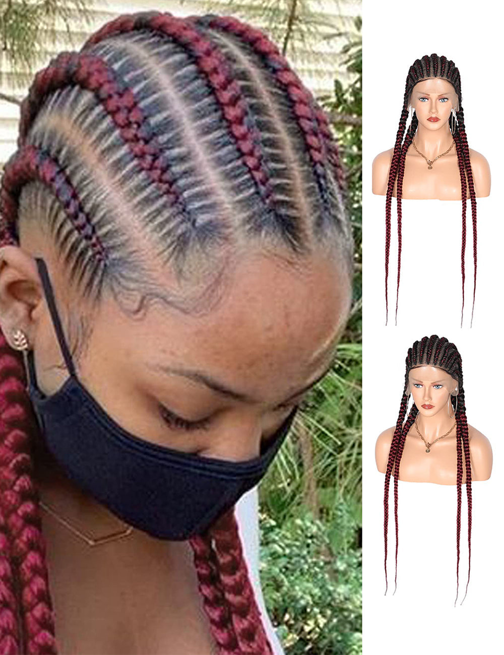 36 INCH Full Lace Front Cornrow Braided Wigs-3