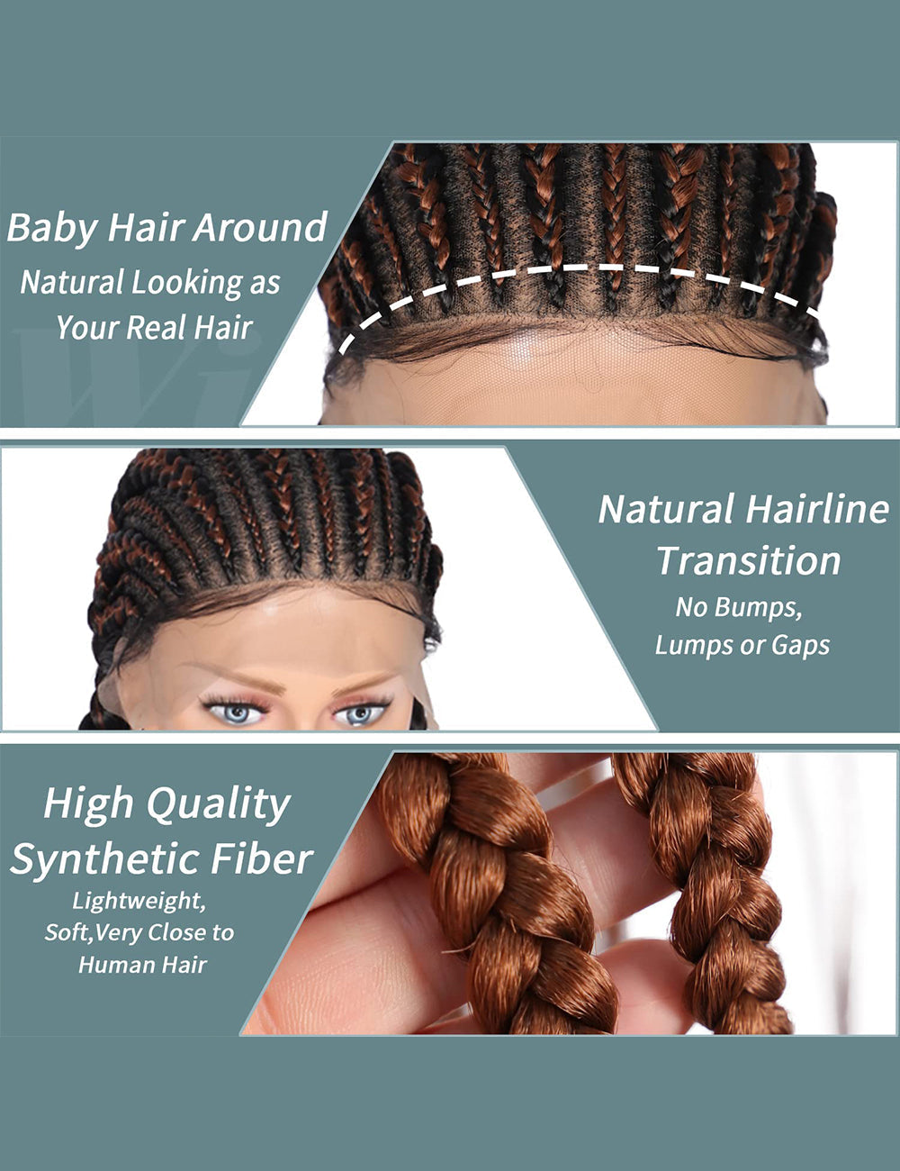 36 INCH Full Lace Front Cornrow Braided Wigs-7