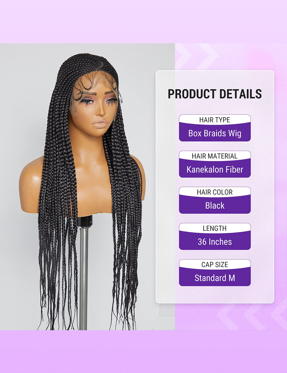 36 Inch Knotless 100% Handmade Box Braided Lace Front Wigs-1