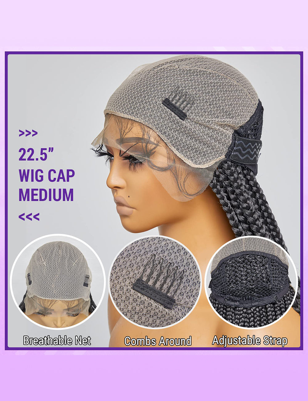 36 Inch Knotless 100% Handmade Box Braided Lace Front Wigs-4