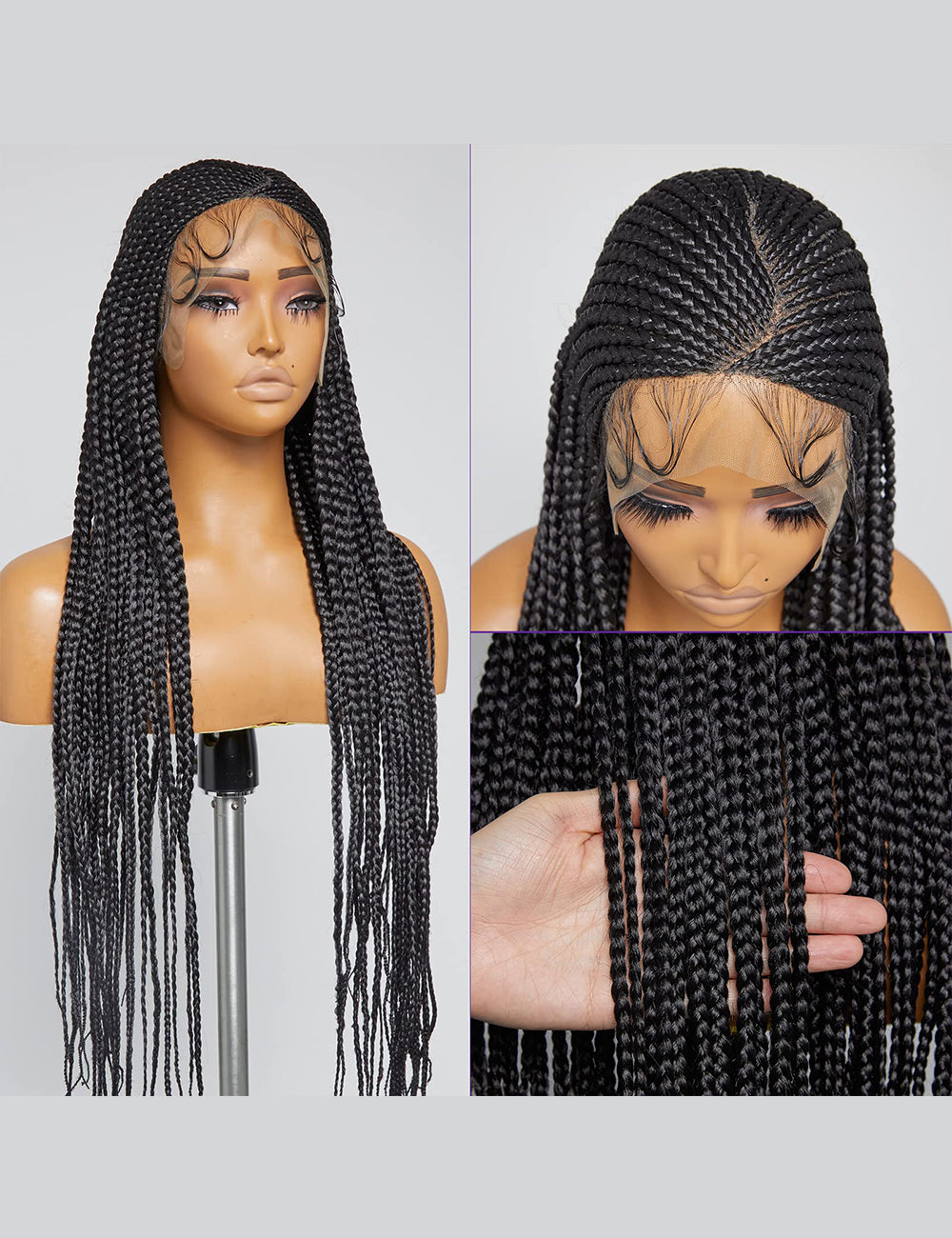 36 Inch Knotless 100% Handmade Box Braided Lace Front Wigs