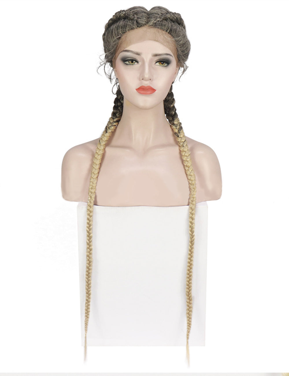 36 Inch Lace Front 2 Dutch Braids Cornrow Braided Wigs-11