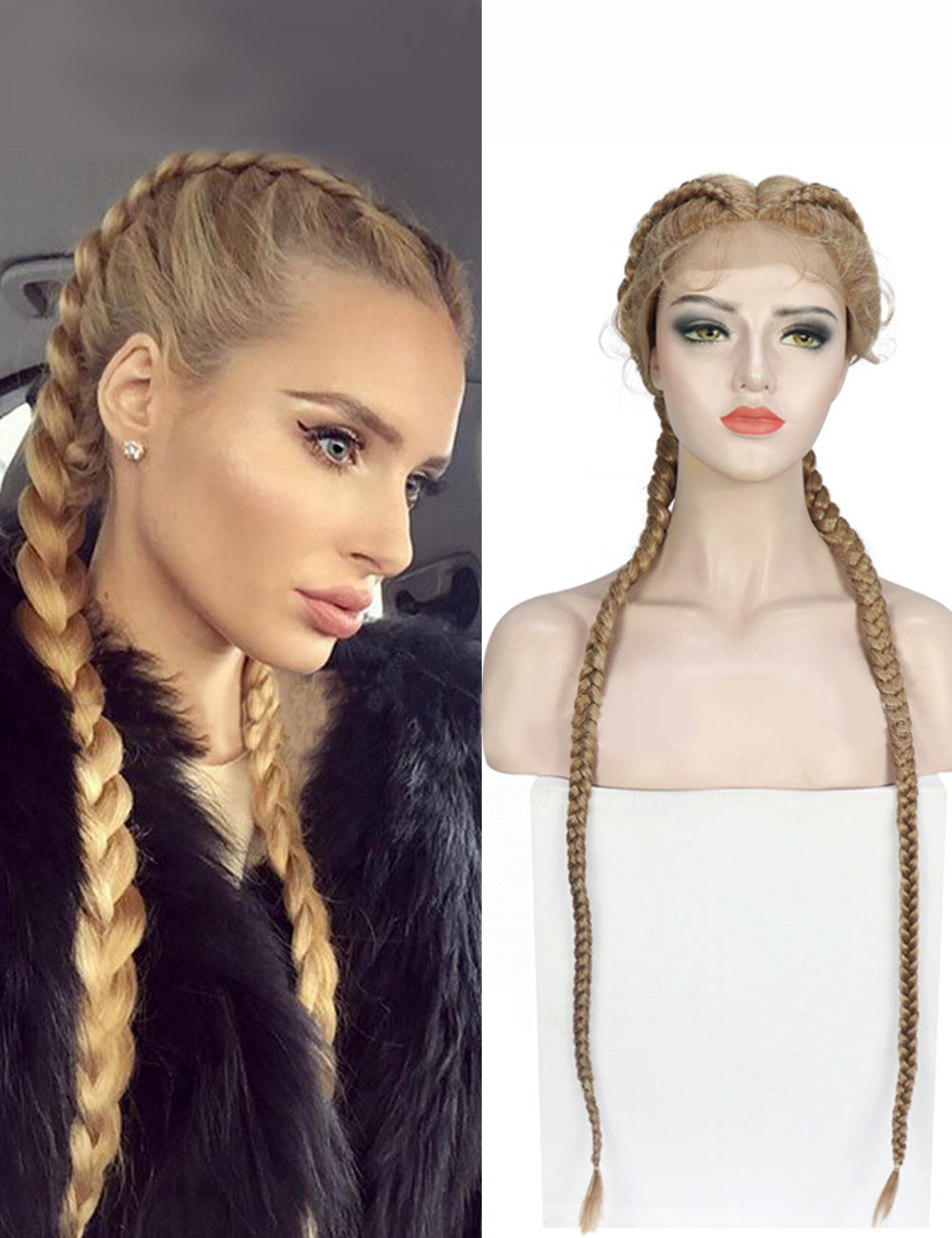 36 Inch Lace Front 2 Dutch Braids Cornrow Braided Wigs-2