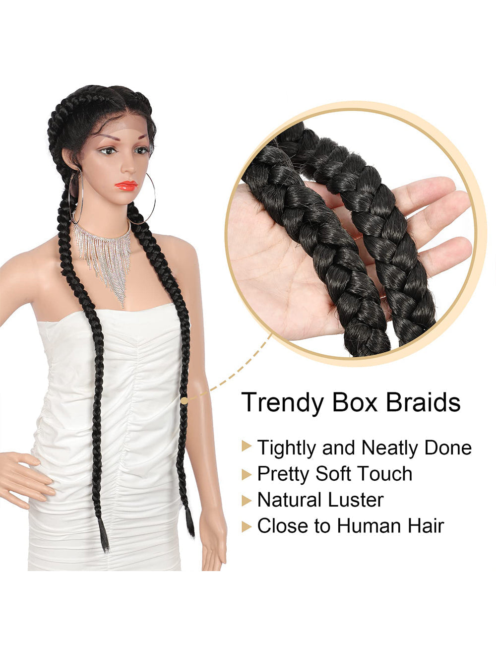 36 Inch Lace Front 2 Dutch Braids Cornrow Braided Wigs-3