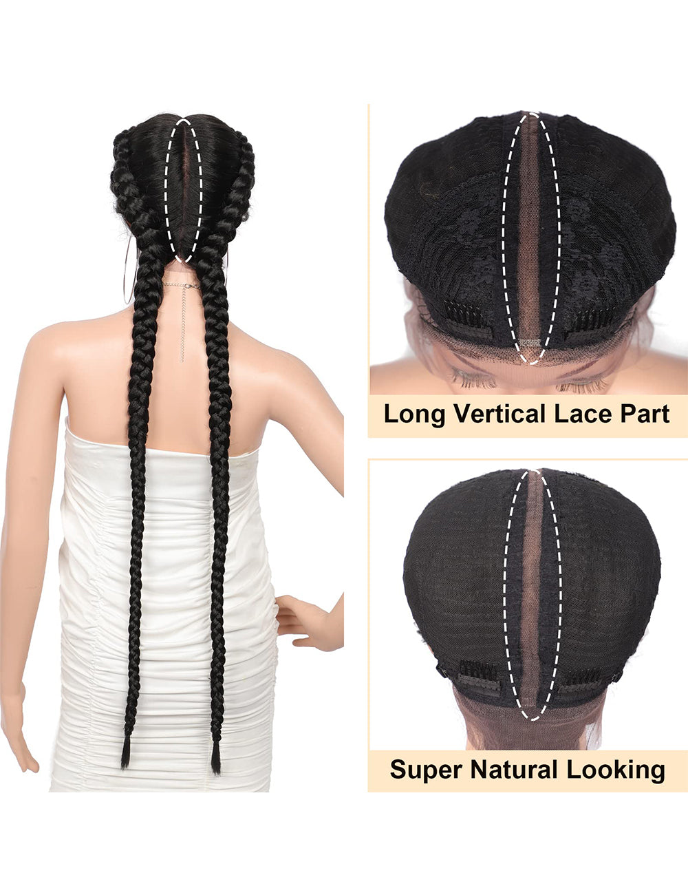 36 Inch Lace Front 2 Dutch Braids Cornrow Braided Wigs-4