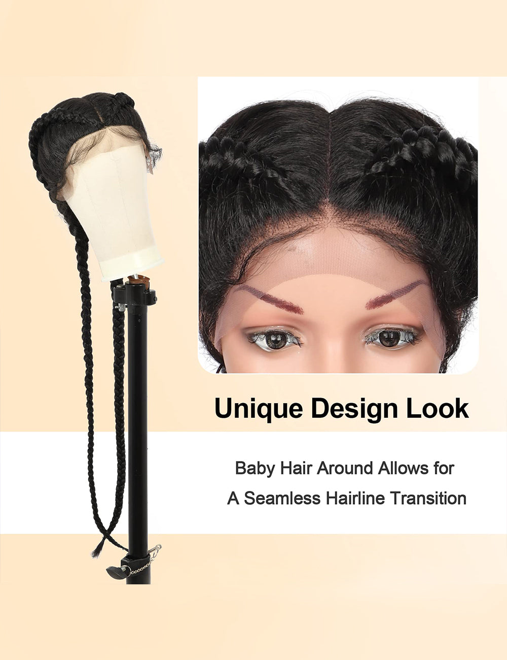 36 Inch Lace Front 2 Dutch Braids Cornrow Braided Wigs-5