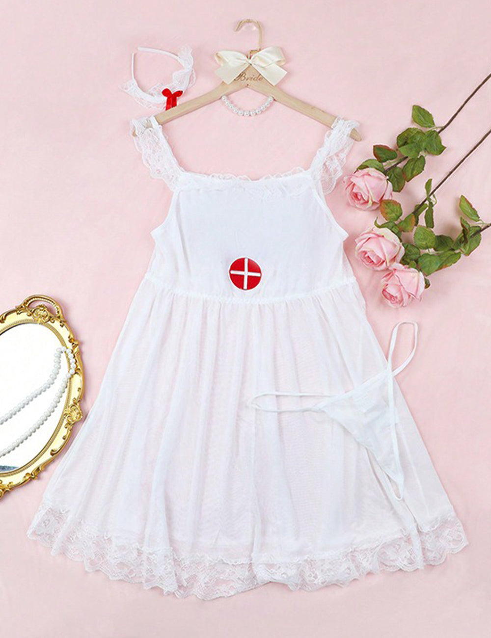 Plus Size White Lace Off Shoulder Nurse Costume