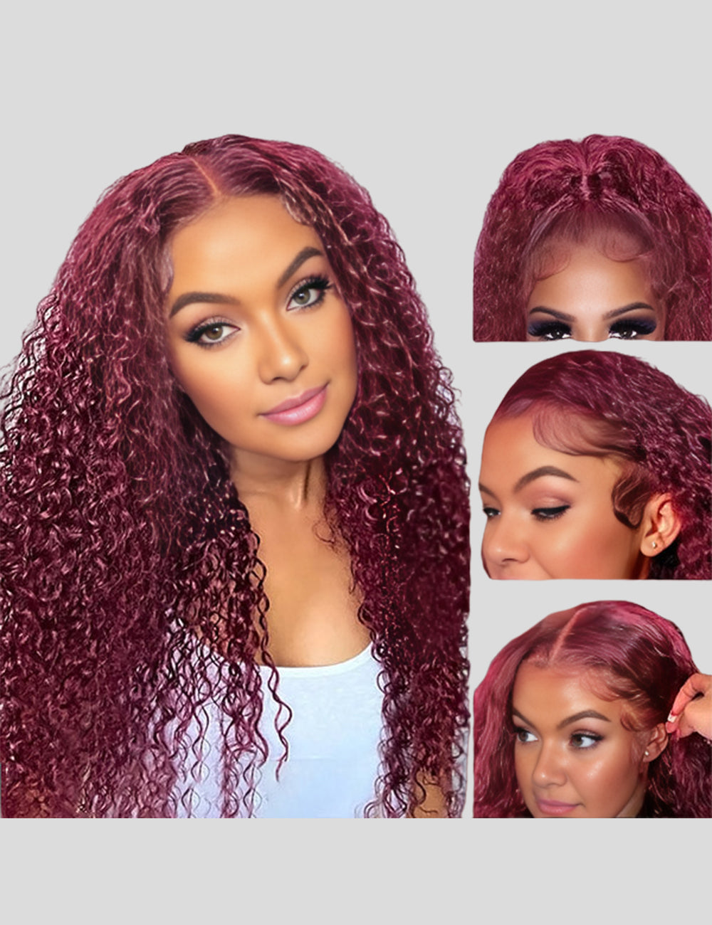 99J Burgundy Lace Wig Curly 13x4 Frontal Lace Wigs Pre Plucked Human Hair Wigs-2