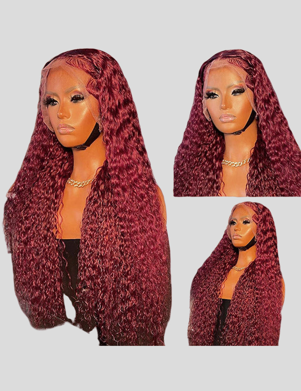 99J Burgundy Lace Wig Curly 13x4 Frontal Lace Wigs Pre Plucked Human Hair Wigs-3