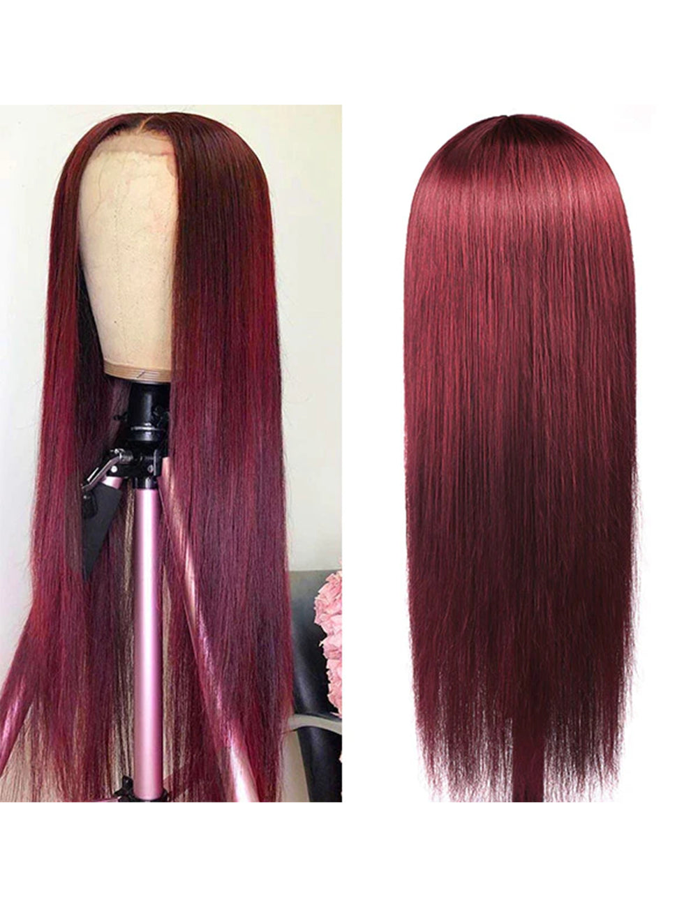 99J Burgundy Lace Wig Transparent T Lace Part Wig Straight Human Hair Wigs Beauty-1