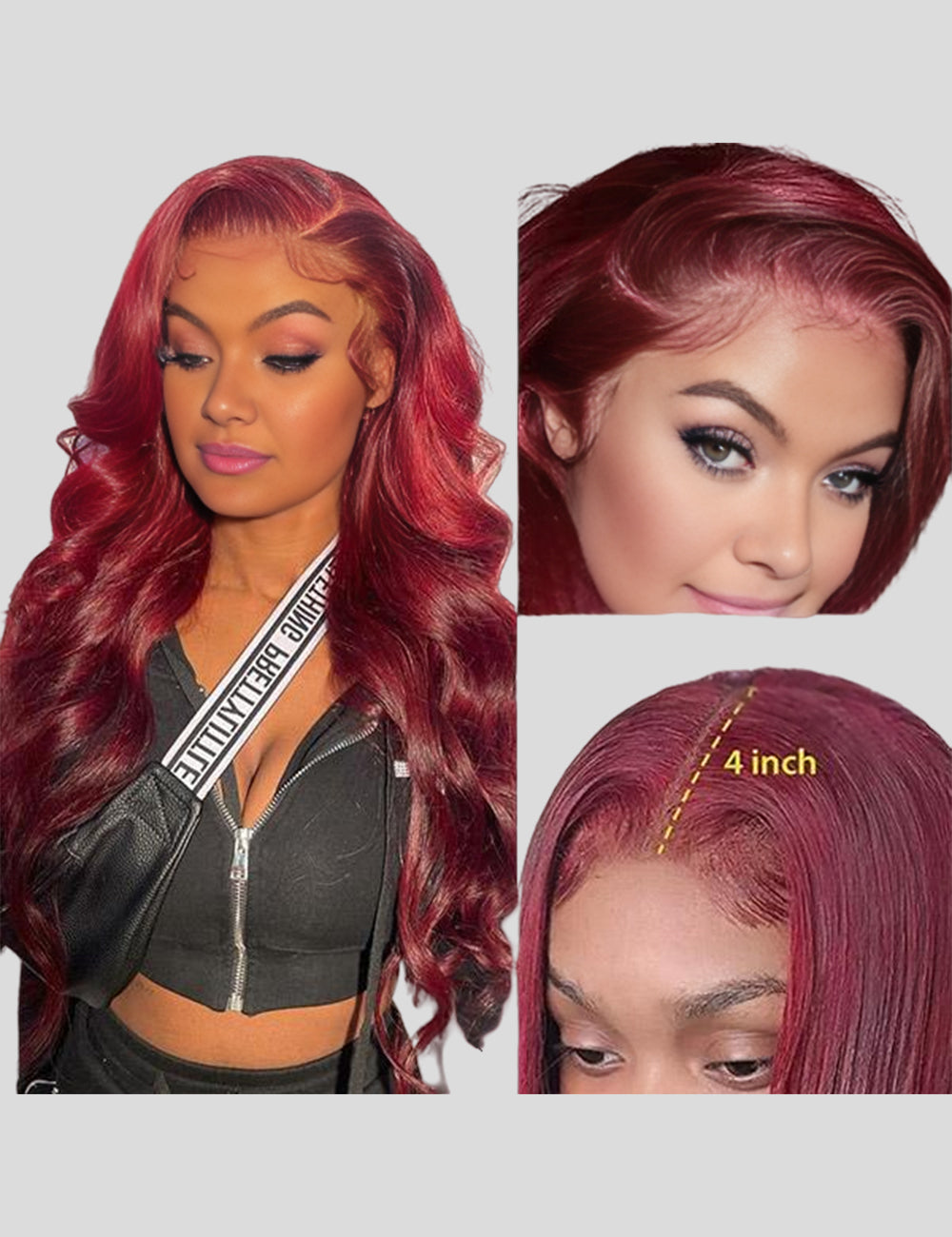 99J Lace Front Wig Burgundy Human Hair Wig Transparent HD Lace Wig Straight and Body Wave Human Hair Wigs-3