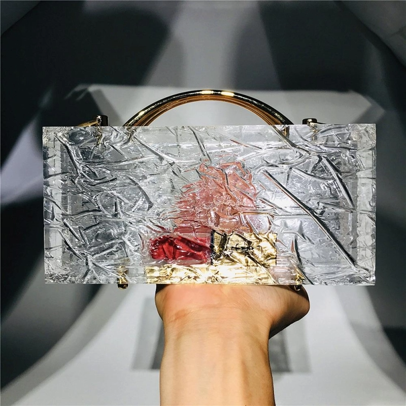 Acrylic Bubble Top Handle Clear Clutch Bag With Transparent Chain-1