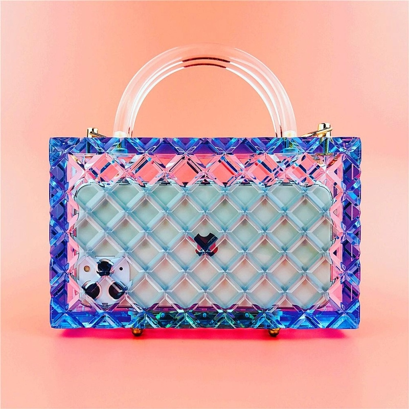 Acrylic Bubble Top Handle Clear Clutch Bag With Transparent Chain-7