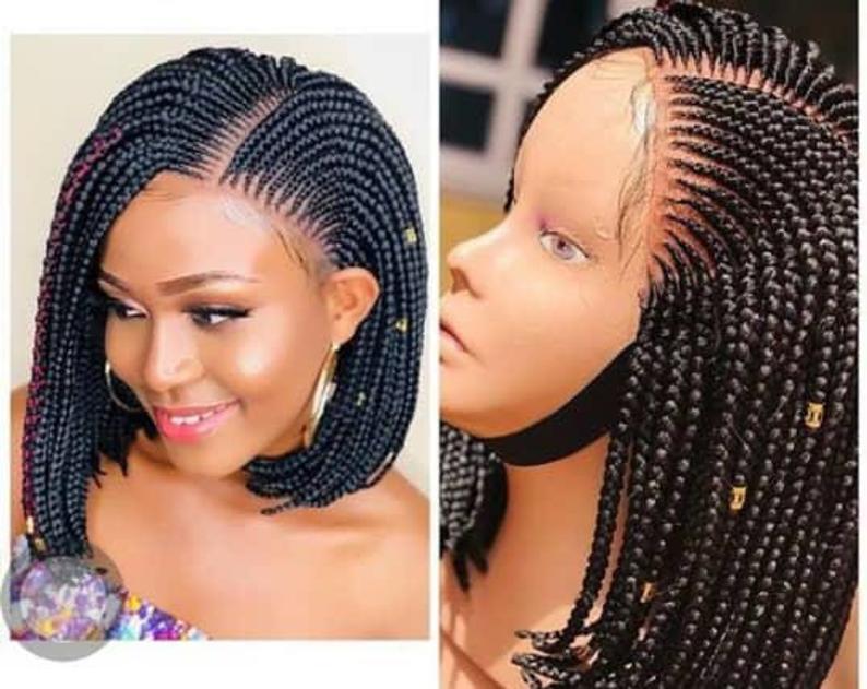 African Nigeria Braided Short Bob Braided Wig