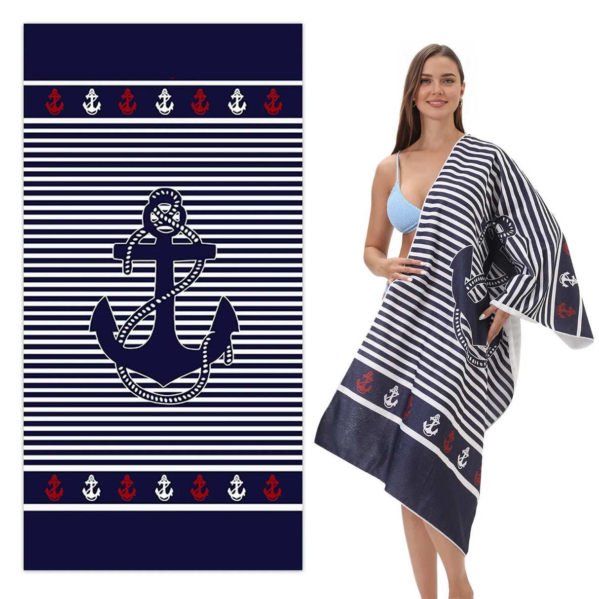 Anchor Print Beach Swimming Towel | PRUSES-1
