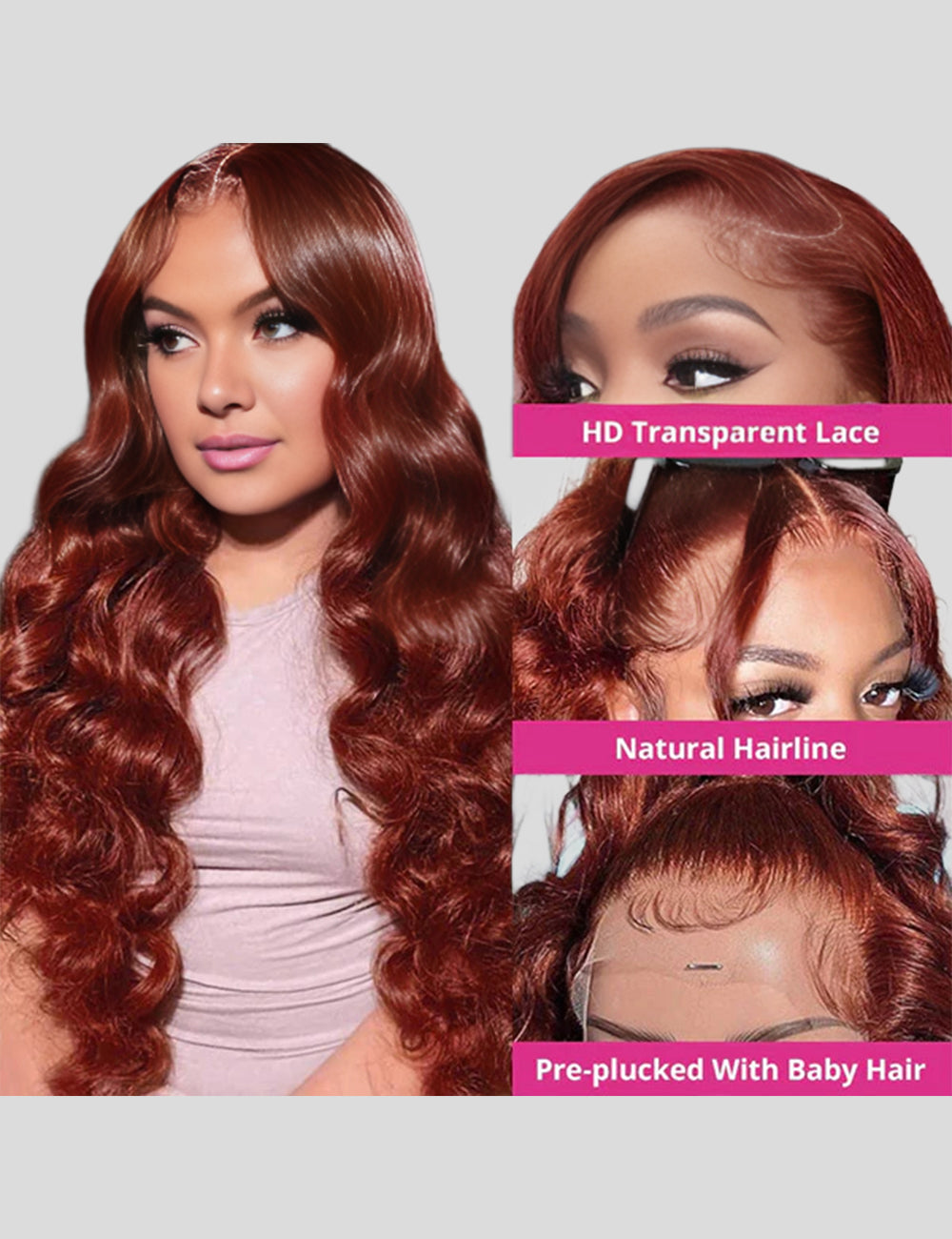 Auburn Hair HD Lace Frontal Wigs Human Hair Loose Deep Wave Wig With Baby Hair-3