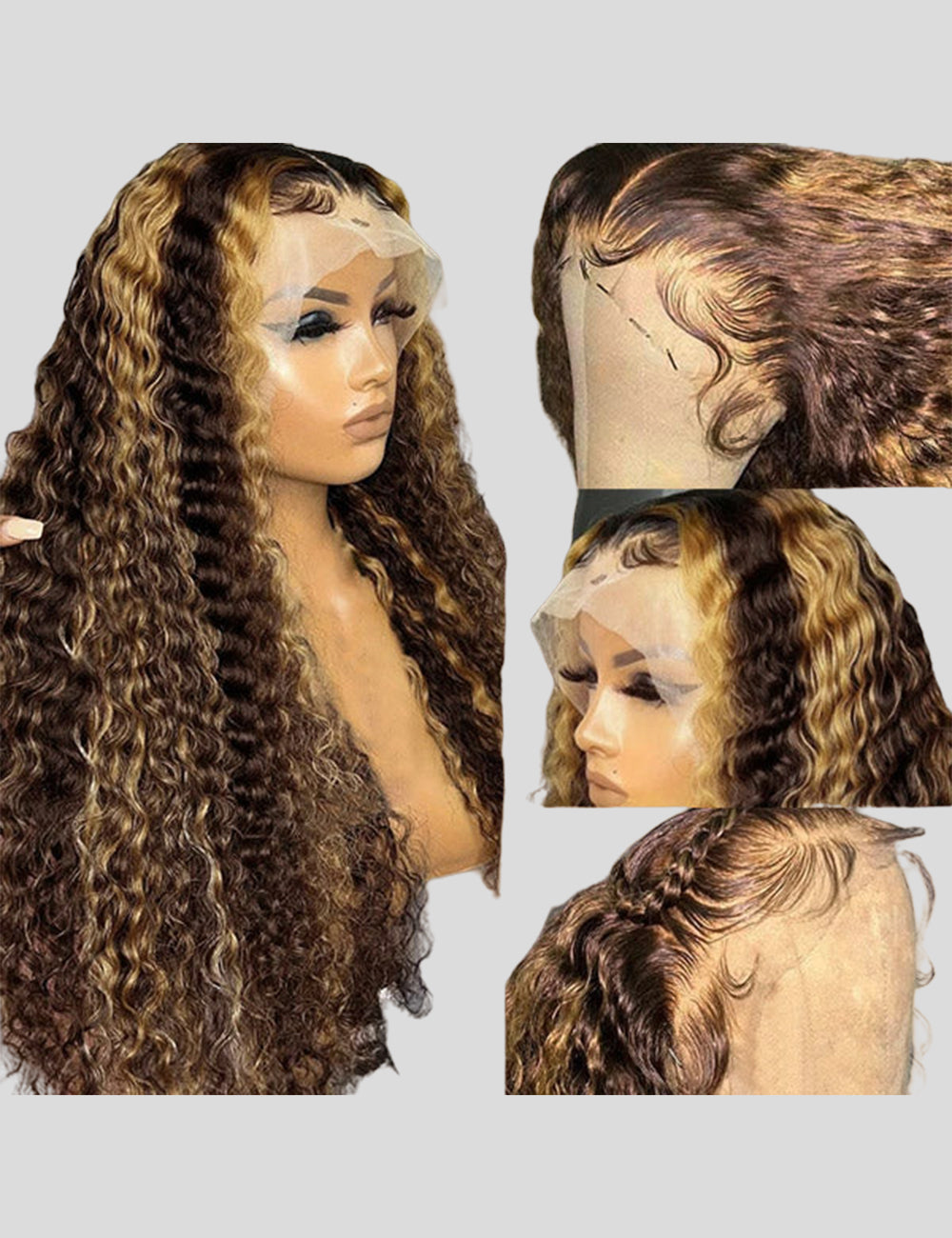 Balayage Highlight Lace Front Wigs Deep Wave Lace Frontal Wigs Pre Plucked Human Hair Wigs-2