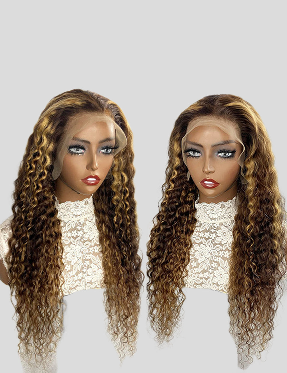 Balayage Highlight Lace Front Wigs Deep Wave Lace Frontal Wigs Pre Plucked Human Hair Wigs-3